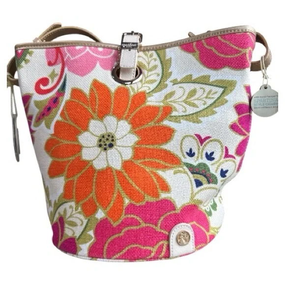 Spartina 449 Carson Cottage Dixie Hobo Bodega Bucket Natural Linen Leather Bag - Picture 8 of 13